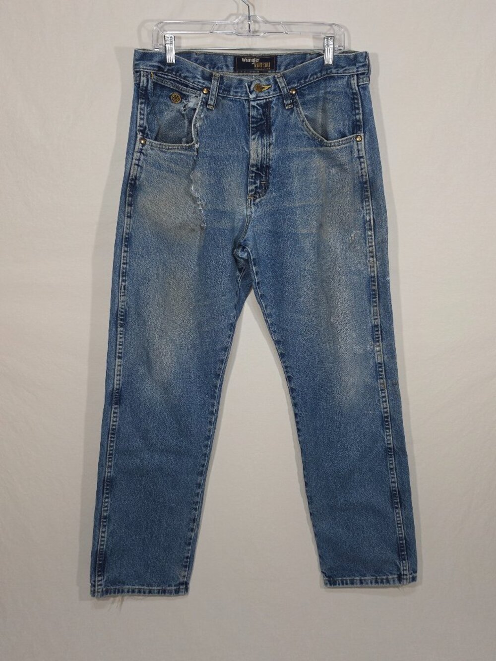 WRANGLER "George" GRUNGE Natural Fraying/Distressing TRASH Blue Jeans Men 34x34.